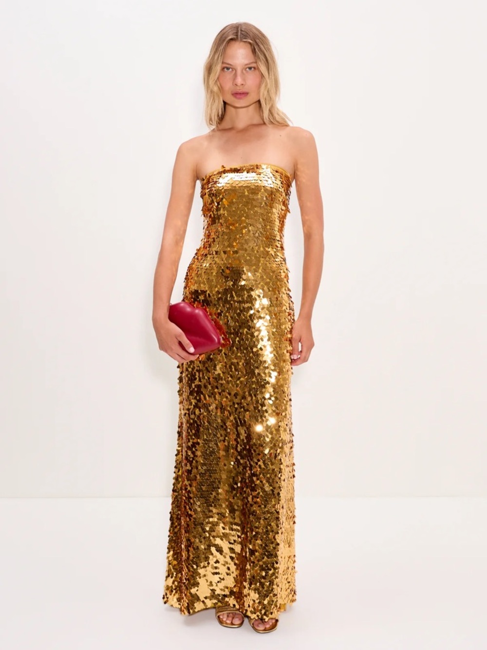 🍋SALE🍋 Anthropologie Disco Maxi Dress Gold Sequin Strapless